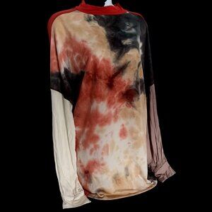 NWT Celeste Abstract Earthy Relaxed Top Boho Desert Grunge Edge Shirt Womens L